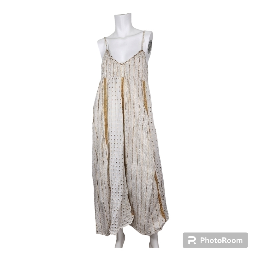Women’s Cream Maxi Dress with Gold Accents